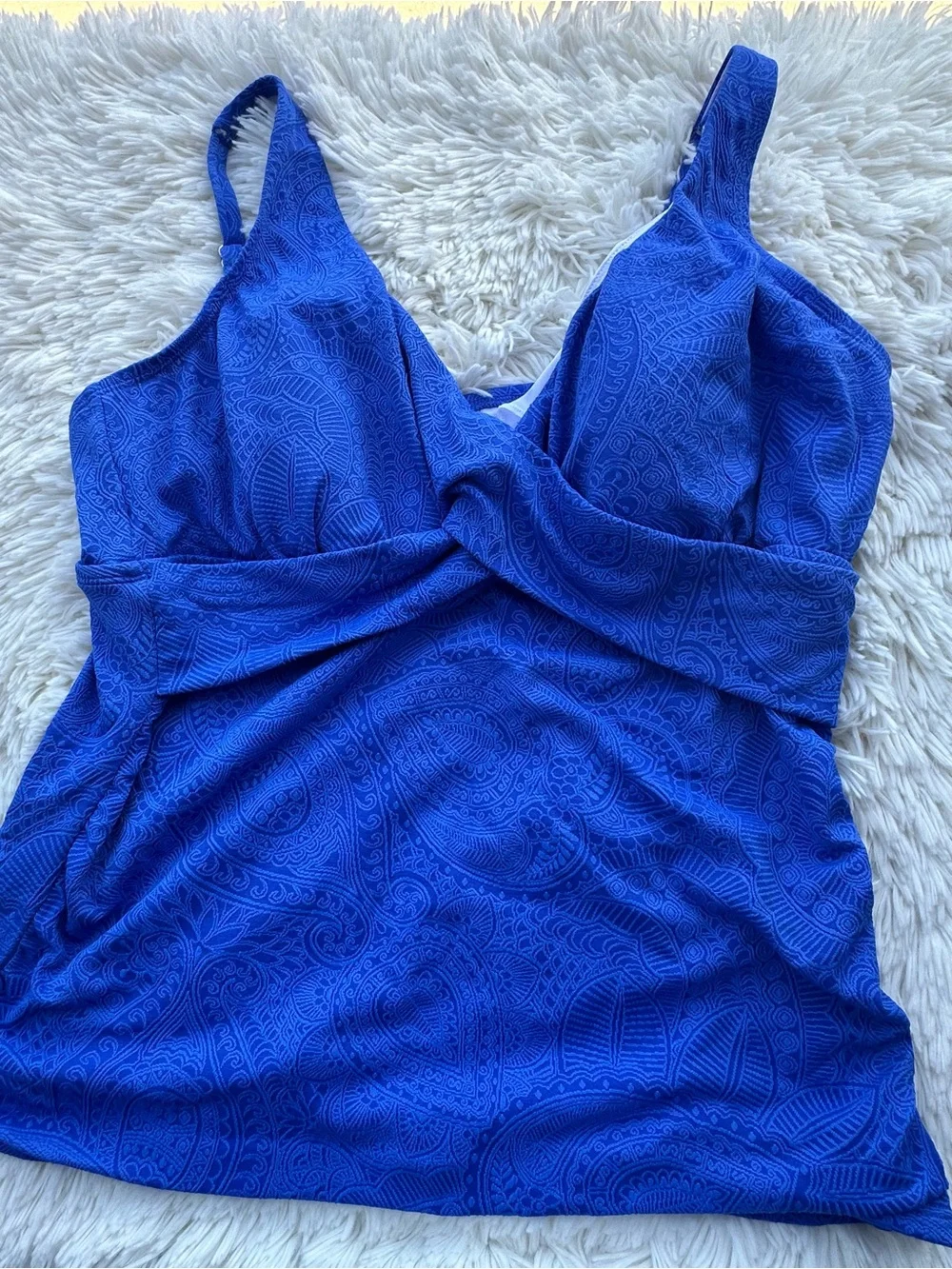 Swim Solutions Blue Textured Paisley Tankini Top - Picture 3 of 9